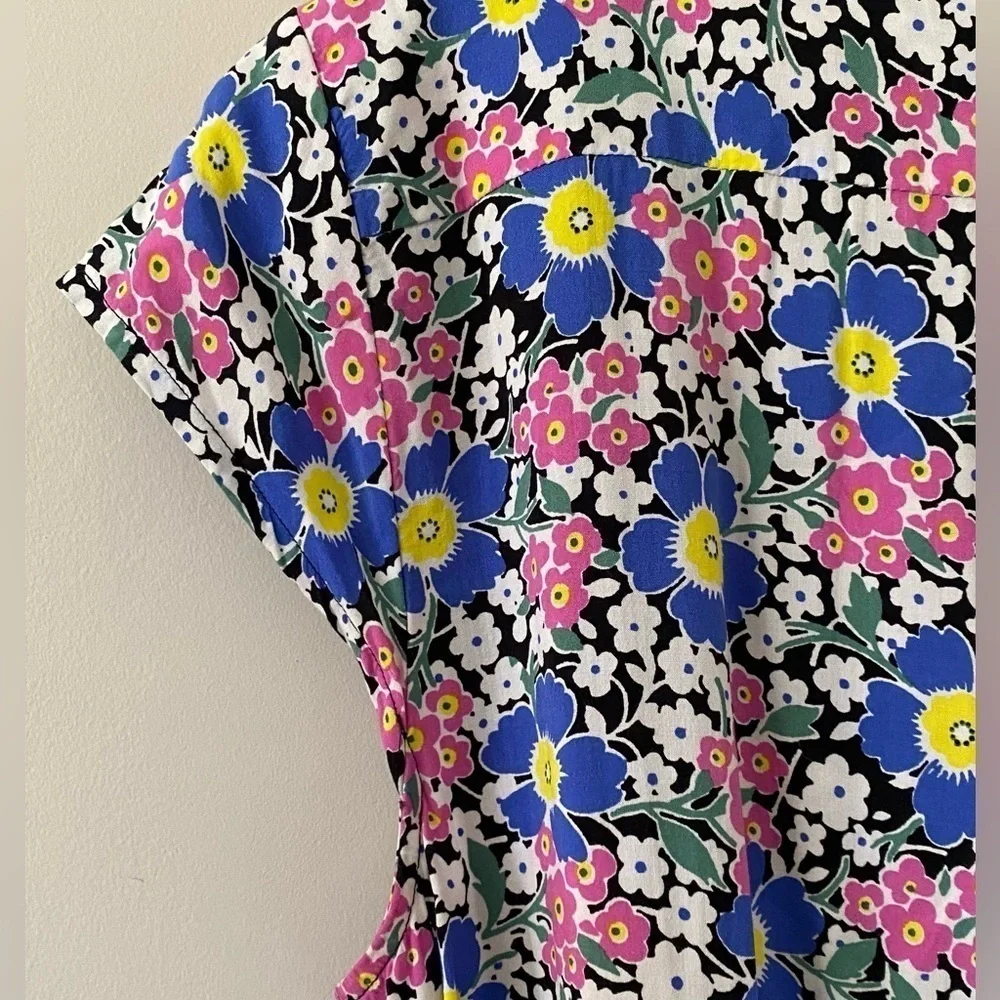 J. Crew Fabrizia Blue Pink Jersey Midi Ditsy Floral Wrap Retro Midi Dress